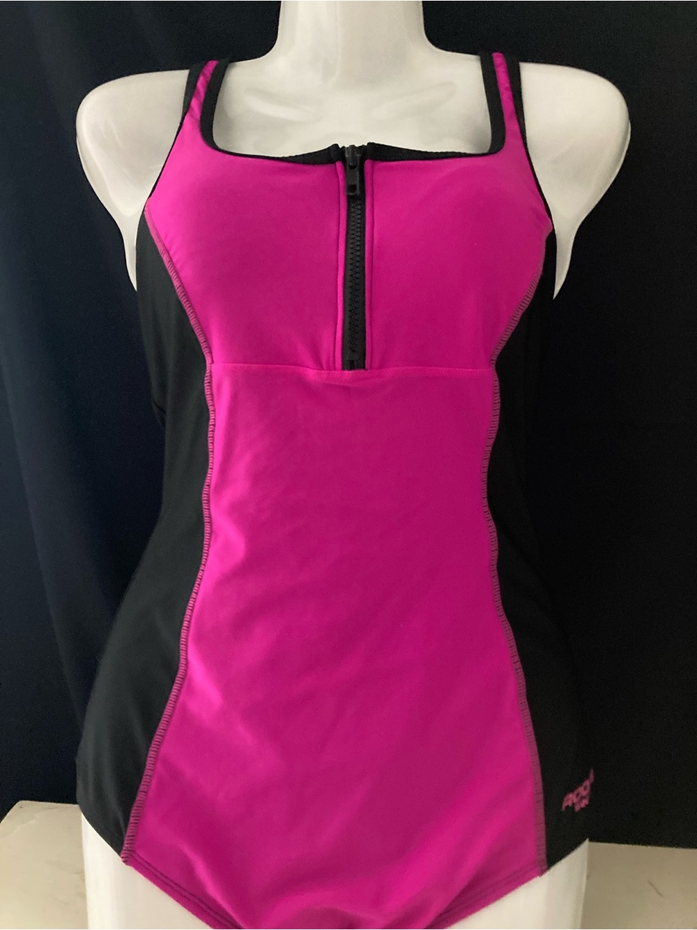 Roots Women's Black and Magenta One-Piece swimsuit size Medium